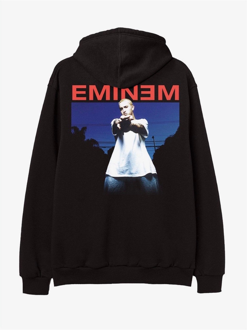 Hot Topic Black Hoodie with Red EMINEM Logo and Blue Photo Print